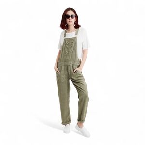 American Eagle Linen-Blend Overalls – Adjustable Straps – Size S NWT Olive Green